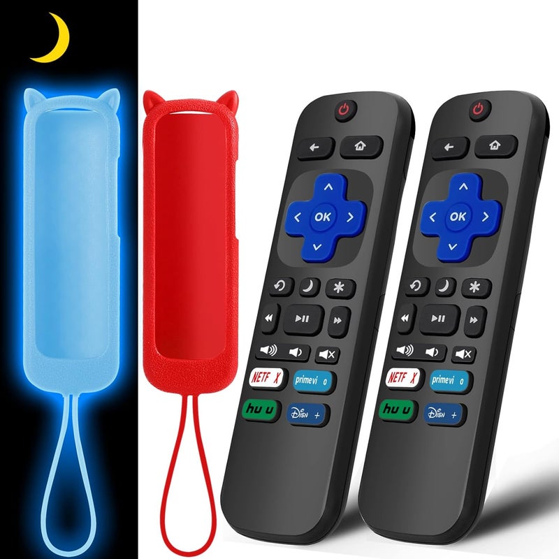 OneBom (2+2 Packs) Replacement Remote for Roku TV with Soft Protective Silicone Cover(Glow in The Dark), Universal Remote for TCL Roku/Hisense Roku/Onn Roku/Sharp Roku/Element Roku/Philips Roku Smart TV - Image 1